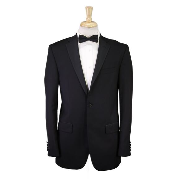 Vera Wang Mens Black 2-Btn Wool Tuxedo Formal Blazer Jacket Wedding 40L